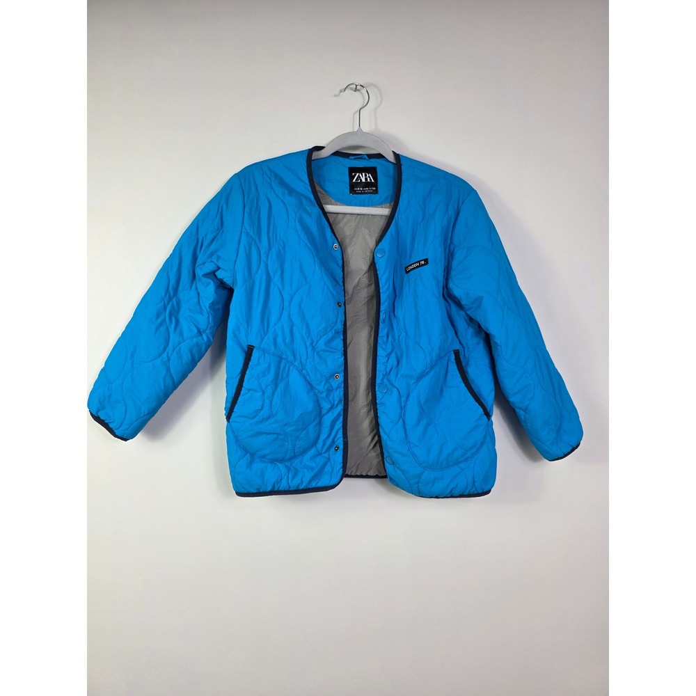 ZARA Kids London 75 Blue Quilted Lightweight Bomber Liner Jacket Snap Size 9-10